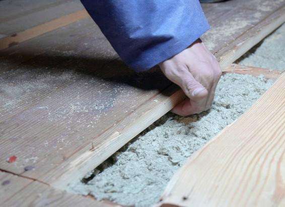 Mineral wool fiber insulation added to floor
